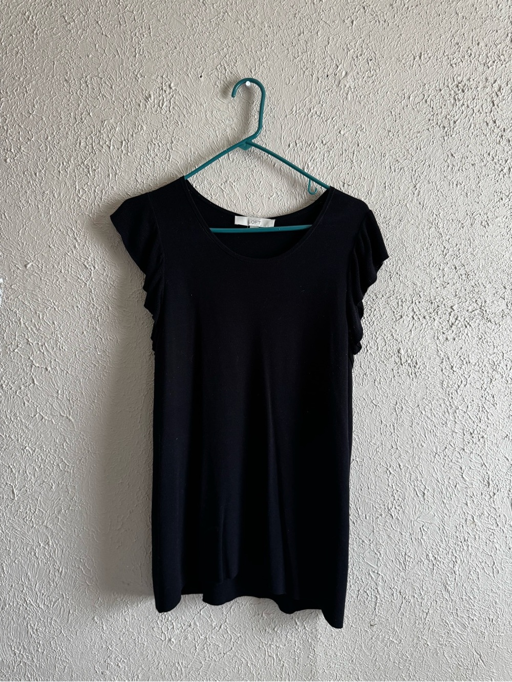 LOFT Black Short Sleeve Flutter Top
